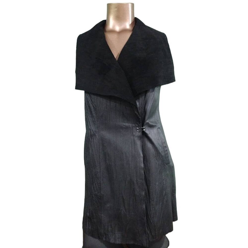 My Tribe Leather‎ and Fabric Vest with One Hook and Eye Clasp, Black, Sz S
